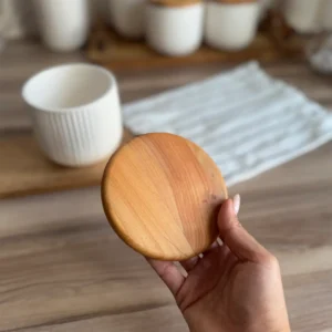 بانکه سرامیکی شیاردار ادویه با درب چوبی